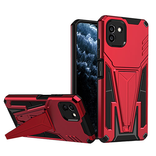 Silicone Matte Finish and Plastic Back Cover Case with Stand MQ1 for Samsung Galaxy A03 Red