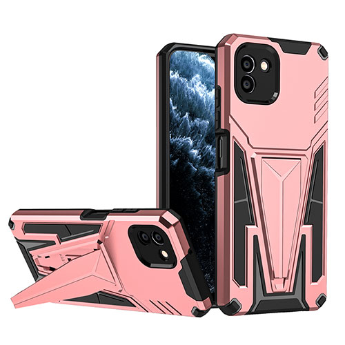 Silicone Matte Finish and Plastic Back Cover Case with Stand MQ1 for Samsung Galaxy A03 Rose Gold