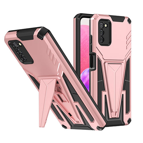 Silicone Matte Finish and Plastic Back Cover Case with Stand MQ1 for Samsung Galaxy A03s Rose Gold