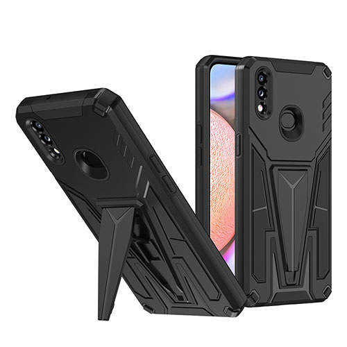 Silicone Matte Finish and Plastic Back Cover Case with Stand MQ1 for Samsung Galaxy A10s Black