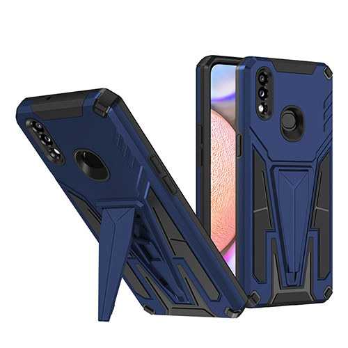 Silicone Matte Finish and Plastic Back Cover Case with Stand MQ1 for Samsung Galaxy A10s Blue