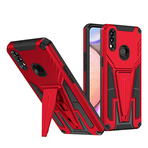 Silicone Matte Finish and Plastic Back Cover Case with Stand MQ1 for Samsung Galaxy A10s Red