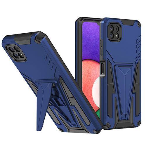 Silicone Matte Finish and Plastic Back Cover Case with Stand MQ1 for Samsung Galaxy A22 5G Blue