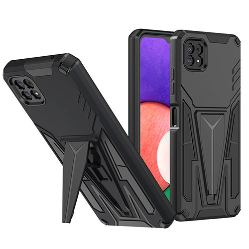 Silicone Matte Finish and Plastic Back Cover Case with Stand MQ1 for Samsung Galaxy A22s 5G Black