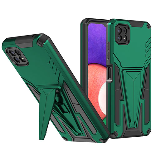 Silicone Matte Finish and Plastic Back Cover Case with Stand MQ1 for Samsung Galaxy A22s 5G Green