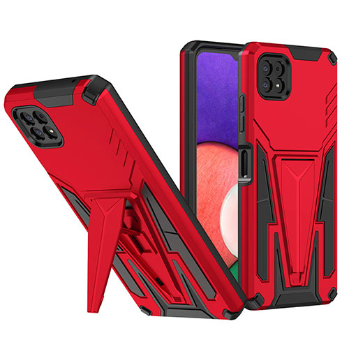 Silicone Matte Finish and Plastic Back Cover Case with Stand MQ1 for Samsung Galaxy A22s 5G Red