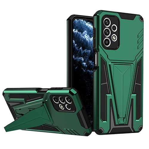 Silicone Matte Finish and Plastic Back Cover Case with Stand MQ1 for Samsung Galaxy A23 5G Green