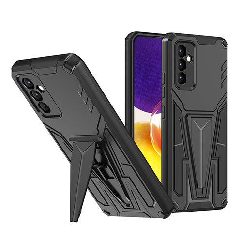 Silicone Matte Finish and Plastic Back Cover Case with Stand MQ1 for Samsung Galaxy A24 4G Black