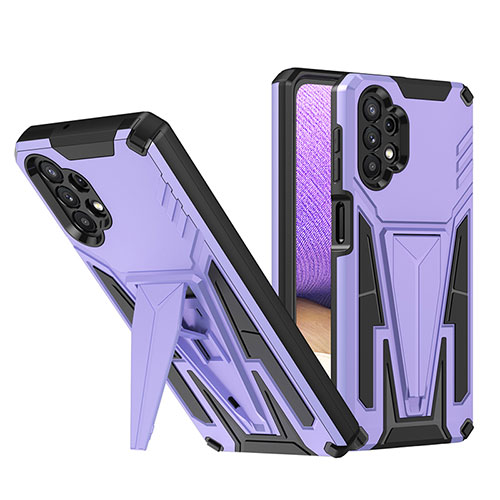 Silicone Matte Finish and Plastic Back Cover Case with Stand MQ1 for Samsung Galaxy A32 4G Purple