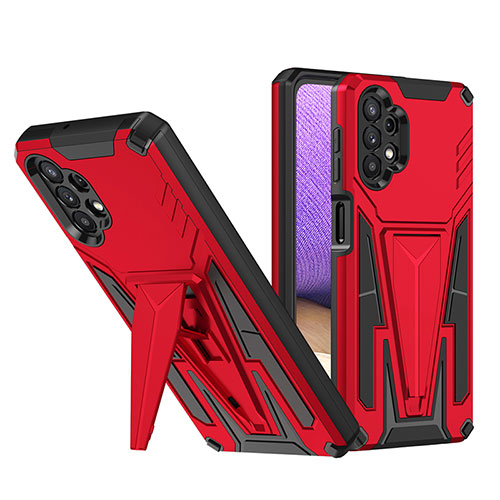 Silicone Matte Finish and Plastic Back Cover Case with Stand MQ1 for Samsung Galaxy A32 4G Red