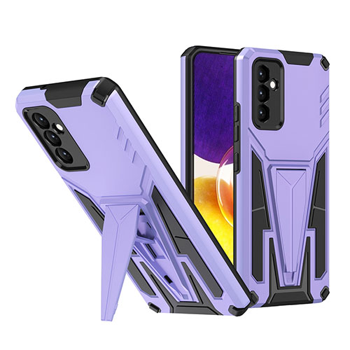 Silicone Matte Finish and Plastic Back Cover Case with Stand MQ1 for Samsung Galaxy A34 5G Purple