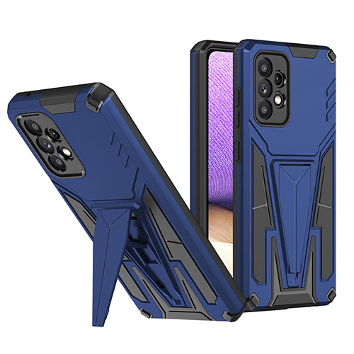 Silicone Matte Finish and Plastic Back Cover Case with Stand MQ1 for Samsung Galaxy A52 5G Blue