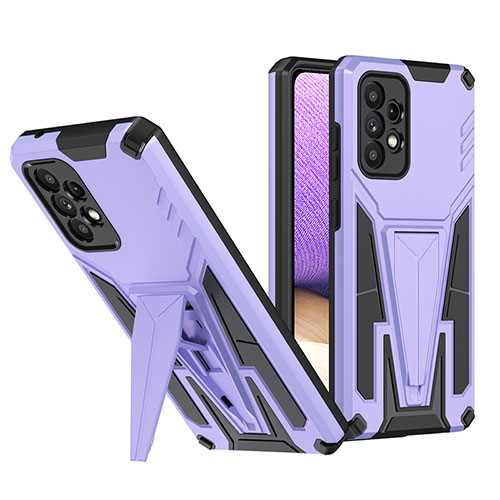 Silicone Matte Finish and Plastic Back Cover Case with Stand MQ1 for Samsung Galaxy A52s 5G Purple