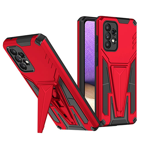 Silicone Matte Finish and Plastic Back Cover Case with Stand MQ1 for Samsung Galaxy A52s 5G Red