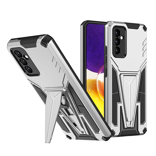 Silicone Matte Finish and Plastic Back Cover Case with Stand MQ1 for Samsung Galaxy A54 5G Silver