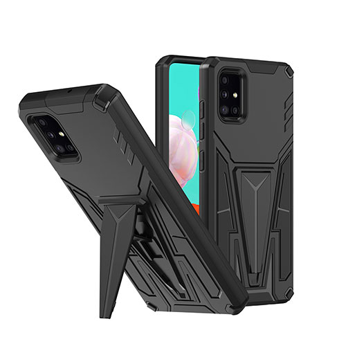 Silicone Matte Finish and Plastic Back Cover Case with Stand MQ1 for Samsung Galaxy A71 5G Black