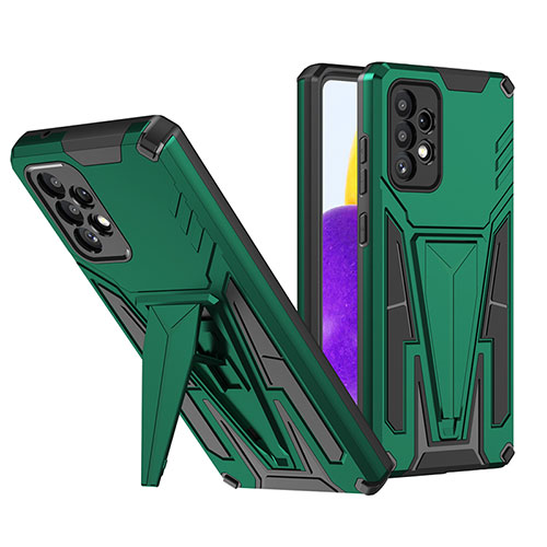 Silicone Matte Finish and Plastic Back Cover Case with Stand MQ1 for Samsung Galaxy A72 4G Green