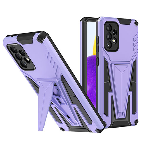 Silicone Matte Finish and Plastic Back Cover Case with Stand MQ1 for Samsung Galaxy A72 4G Purple