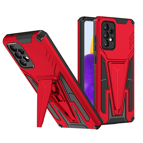 Silicone Matte Finish and Plastic Back Cover Case with Stand MQ1 for Samsung Galaxy A72 4G Red