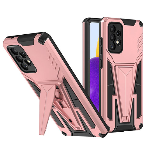 Silicone Matte Finish and Plastic Back Cover Case with Stand MQ1 for Samsung Galaxy A72 4G Rose Gold