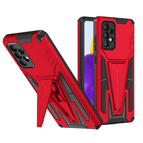 Silicone Matte Finish and Plastic Back Cover Case with Stand MQ1 for Samsung Galaxy A72 5G Red