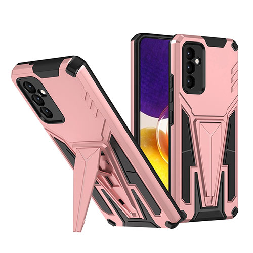 Silicone Matte Finish and Plastic Back Cover Case with Stand MQ1 for Samsung Galaxy A82 5G Rose Gold