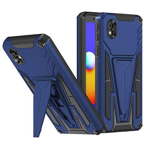 Silicone Matte Finish and Plastic Back Cover Case with Stand MQ1 for Samsung Galaxy M01 Core Blue