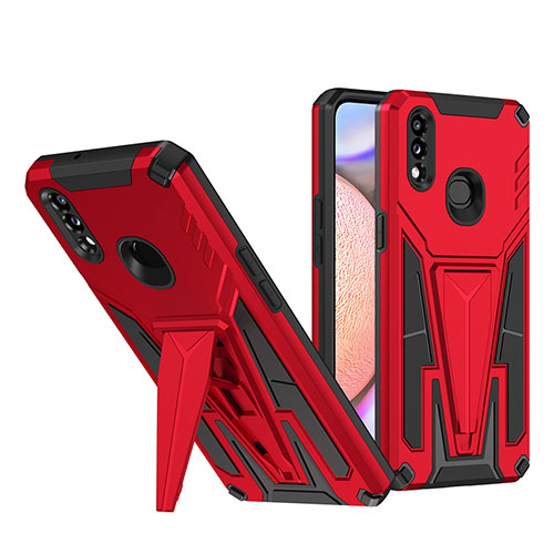 Silicone Matte Finish and Plastic Back Cover Case with Stand MQ1 for Samsung Galaxy M01s Red