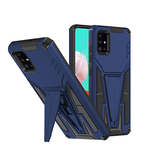 Silicone Matte Finish and Plastic Back Cover Case with Stand MQ1 for Samsung Galaxy M40S Blue