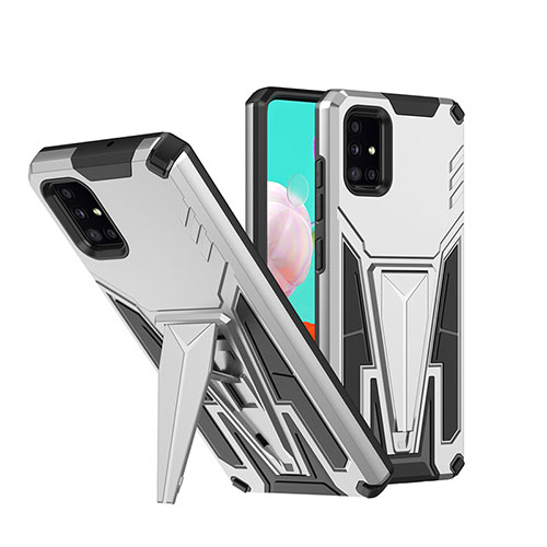 Silicone Matte Finish and Plastic Back Cover Case with Stand MQ1 for Samsung Galaxy M40S Silver