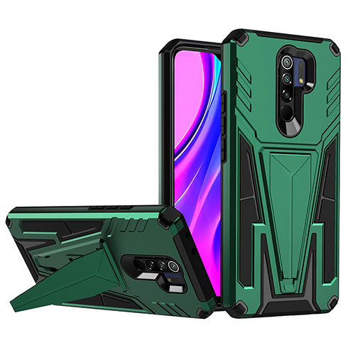 Silicone Matte Finish and Plastic Back Cover Case with Stand MQ1 for Xiaomi Poco M2 Green