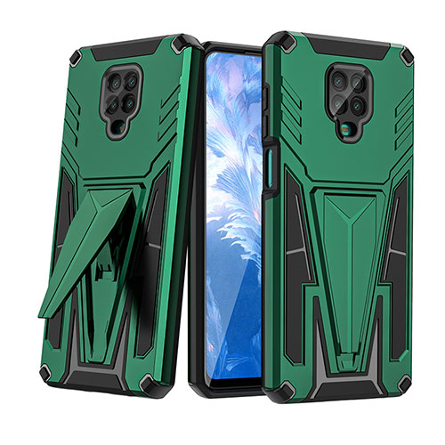 Silicone Matte Finish and Plastic Back Cover Case with Stand MQ1 for Xiaomi Poco M2 Pro Green