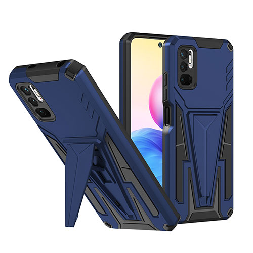 Silicone Matte Finish and Plastic Back Cover Case with Stand MQ1 for Xiaomi POCO M3 Pro 5G Blue