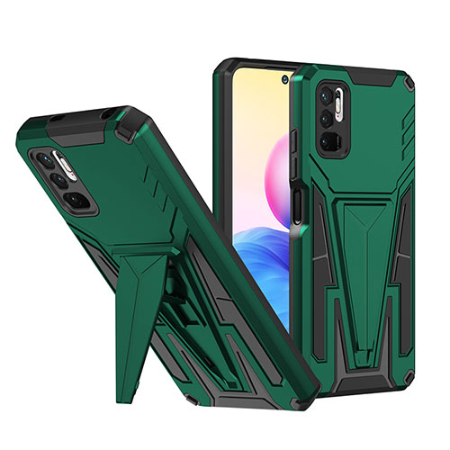 Silicone Matte Finish and Plastic Back Cover Case with Stand MQ1 for Xiaomi POCO M3 Pro 5G Green