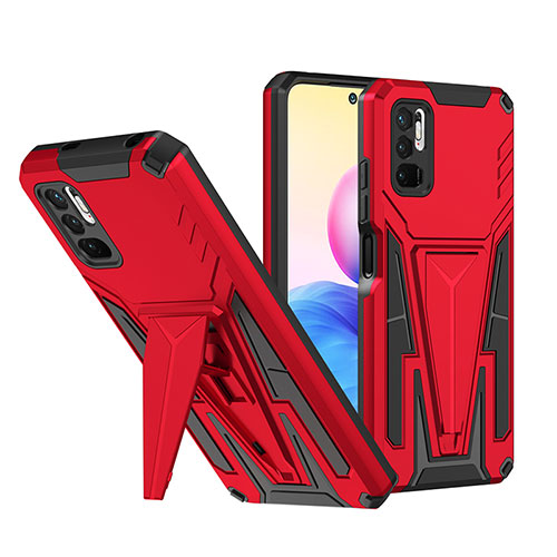 Silicone Matte Finish and Plastic Back Cover Case with Stand MQ1 for Xiaomi POCO M3 Pro 5G Red