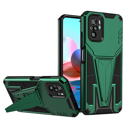 Silicone Matte Finish and Plastic Back Cover Case with Stand MQ1 for Xiaomi Poco M5S Green