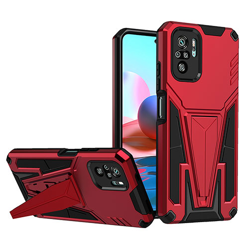 Silicone Matte Finish and Plastic Back Cover Case with Stand MQ1 for Xiaomi Poco M5S Red