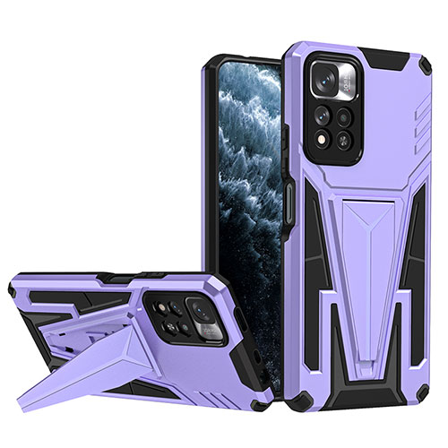 Silicone Matte Finish and Plastic Back Cover Case with Stand MQ1 for Xiaomi Poco X4 NFC Purple