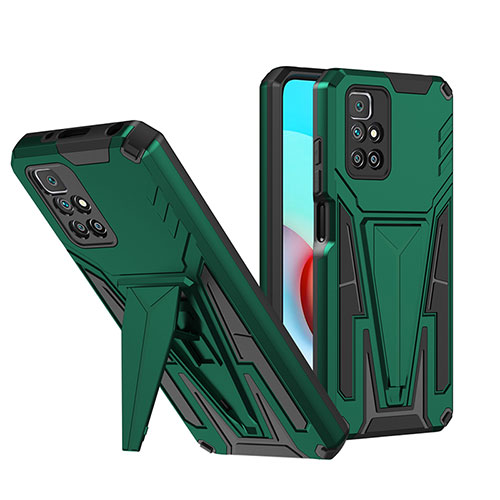 Silicone Matte Finish and Plastic Back Cover Case with Stand MQ1 for Xiaomi Redmi 10 (2022) Green