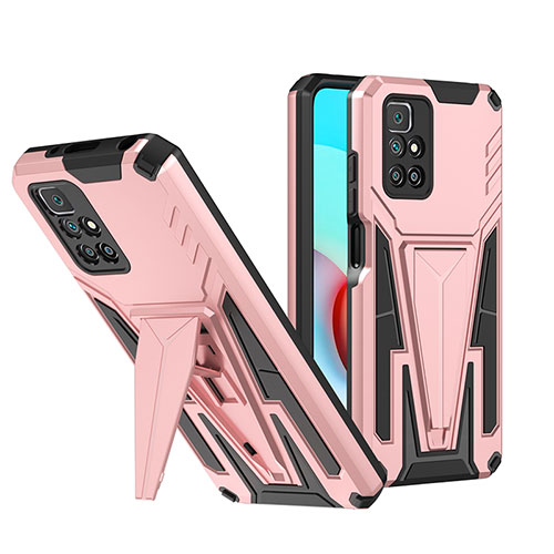 Silicone Matte Finish and Plastic Back Cover Case with Stand MQ1 for Xiaomi Redmi 10 (2022) Rose Gold