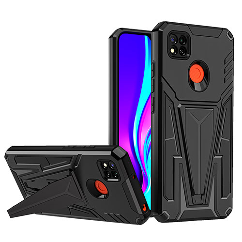 Silicone Matte Finish and Plastic Back Cover Case with Stand MQ1 for Xiaomi Redmi 9 Activ Black