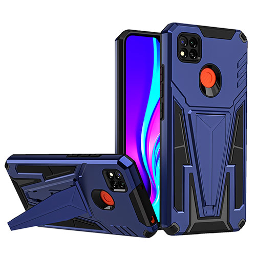 Silicone Matte Finish and Plastic Back Cover Case with Stand MQ1 for Xiaomi Redmi 9 Activ Blue