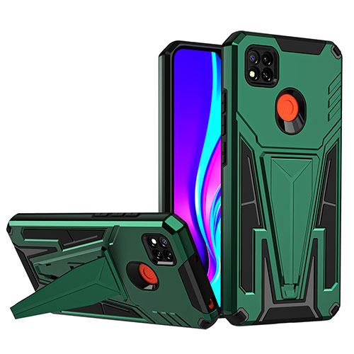 Silicone Matte Finish and Plastic Back Cover Case with Stand MQ1 for Xiaomi Redmi 9 Activ Green