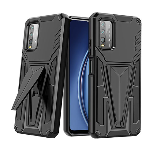 Silicone Matte Finish and Plastic Back Cover Case with Stand MQ1 for Xiaomi Redmi 9 Power Black