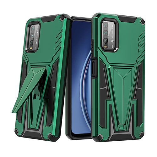 Silicone Matte Finish and Plastic Back Cover Case with Stand MQ1 for Xiaomi Redmi 9 Power Green