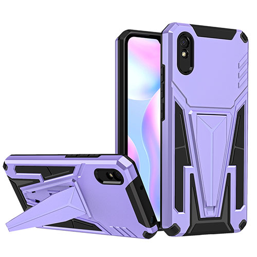 Silicone Matte Finish and Plastic Back Cover Case with Stand MQ1 for Xiaomi Redmi 9i Purple