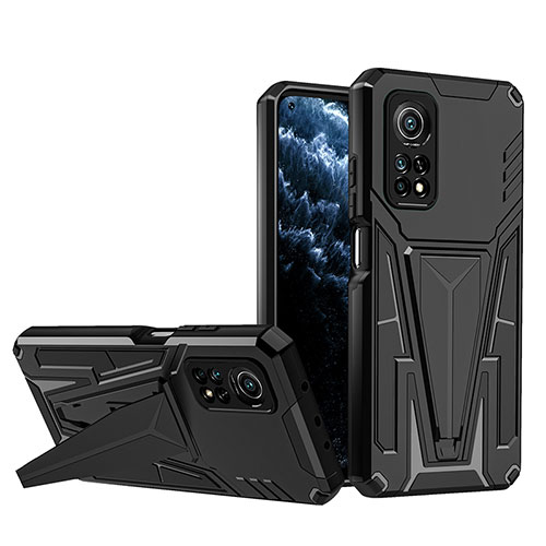 Silicone Matte Finish and Plastic Back Cover Case with Stand MQ1 for Xiaomi Redmi K30S 5G Black