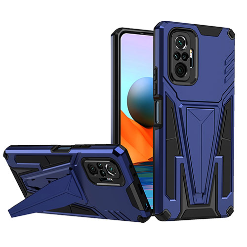 Silicone Matte Finish and Plastic Back Cover Case with Stand MQ1 for Xiaomi Redmi Note 10 Pro 4G Blue