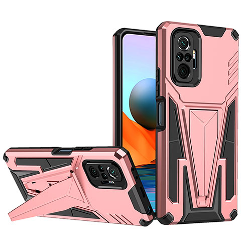 Silicone Matte Finish and Plastic Back Cover Case with Stand MQ1 for Xiaomi Redmi Note 10 Pro Max Rose Gold