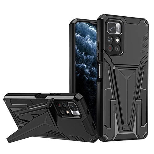 Silicone Matte Finish and Plastic Back Cover Case with Stand MQ1 for Xiaomi Redmi Note 11 5G Black